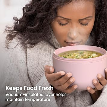 Bentgo Bowl - Insulated Leak-Resistant Bowl with Snack Compartment, Collapsible Utensils and Improved Easy-Grip Design for On-the-Go - Holds Soup, Rice, Cereal & More - BPA-Free, 21.2 oz (Blush)