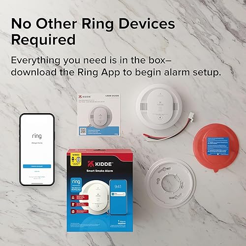 Miniatura 9 de Kidde Detector de humo inteligente, aplicación Ring habilitada para notificaciones en tiempo real, alarma cableada, batería de respaldo AA