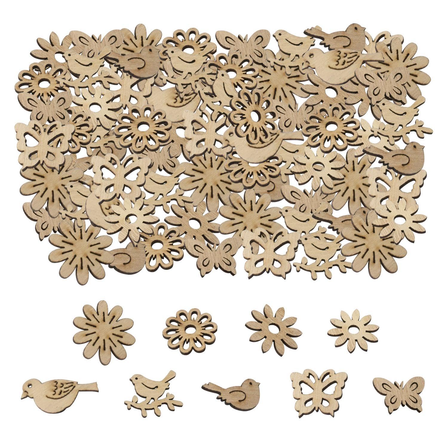 Tvsvkwe Wooden 150 Pieces Of Wood Decorations, Creative Cartoon Decorations, Wood Chips For Handicrafts, Diy Decorative Wood Chips.