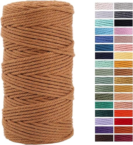 Cordón de macramé color caramelo de 0.118 in x 109 yardas, cuerda de algodón colorido para colgar en la pared, colgadores de plantas, manualidades,