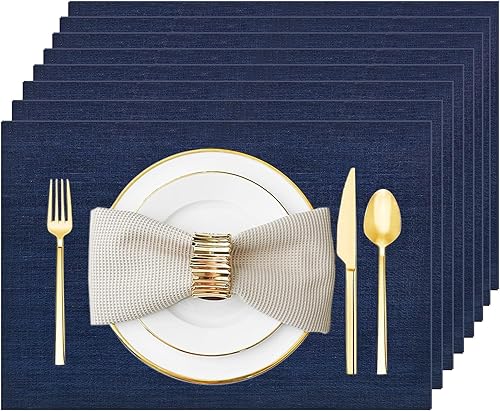 Miniatura 12 de Juego de 6 manteles individuales lavables y limpiables para mesa de comedor, cocina, interior y exterior, manteles individuales de vinilo tejidos,