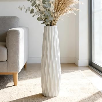 White Ceramic Vase Floor Vase 28 Inches/71 cm High Floor Flower Vase Holder Decorative Large Vases for Table Centerpieces Shelf Home Decor Living Room Dried Flowers Arrangement Simple Vase