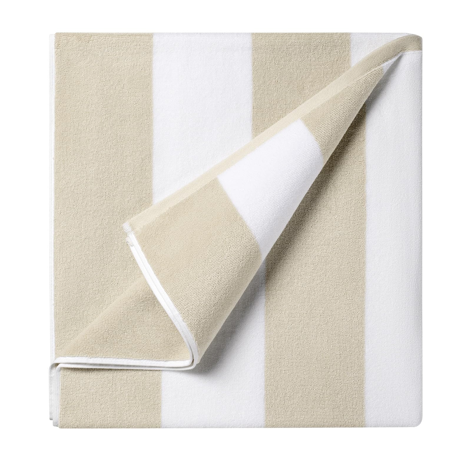 Ouxiaobai Cotton Oversized Beach Towel - Extra Large 180 x 100 CM Soft Absorbent Pool Towel for Adults, Striped Cabana Swim Towel (Sand)