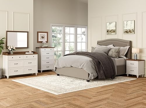 Miniatura 8 de WAMPAT Mueble de TV para TV de 60 pulgadas moderna mesa de consola de TV de mediados de siglo cómoda blanca con 6 cajones cómoda de madera para