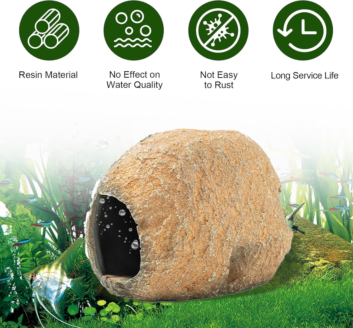 Magnetic Aquarium Cave, Cichlid Caves for Aquarium, Shrimp Hides for Aquarium, Resin Betta Fish Tank Decor, Fish Tank Hideout Decoration for Turtles Amphibians (Brown)