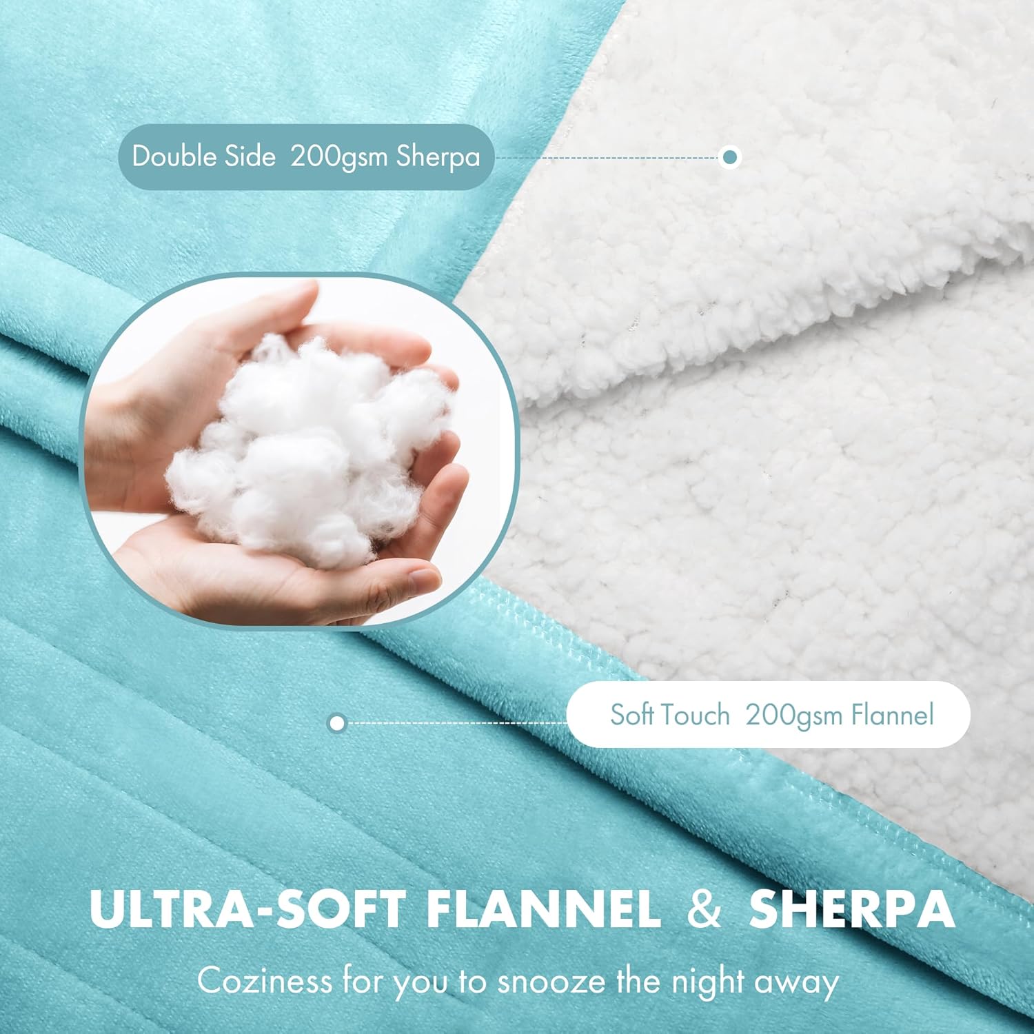 Queen Size Electric Blanket 84" x 90" - Flannel Sherpa Washable Heated Blanket with Dual Control, 5 Heating Levels & 10 Hours Auto Off, Heating Blanket with Overheat Protection for Home(Blue) - Image 4