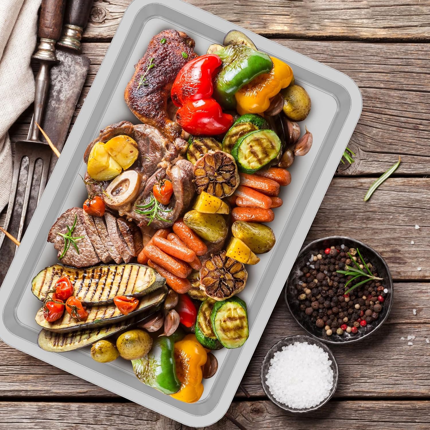 5PCS Grill Basket Set, Stainless Steel Grill Pans for Camping, Camping BBQ Grill Topper, BBQ Grilling Accessories for Vegetables, Fish, Meat, Great Grilling Gifts for Men