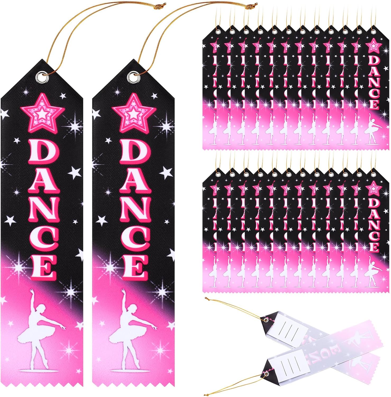 ダンスアワードリボン50個 バルク 8 x 2インチ ダンスアチーブメントリボン イベントカードとロープ付き ダンスバレエコンペティ
