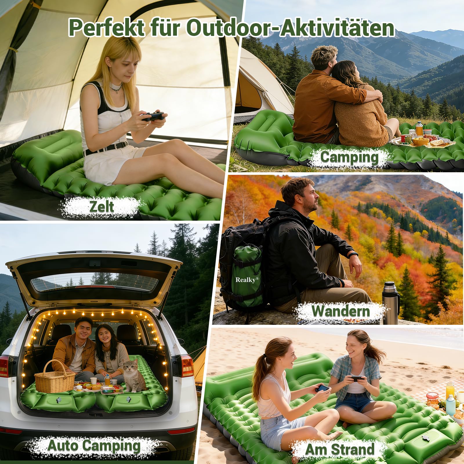 Isomatte Camping Luftmatratze Aufblasbare Matratze, Ultraleicht, Kompakte, Dick, Aufblasbar Sleeping Mat Strandmatte Outdoor mit Fußpumpe Kissen, Wasserdicht Schlafmatte für Wandern Strand Zelt Reisen
