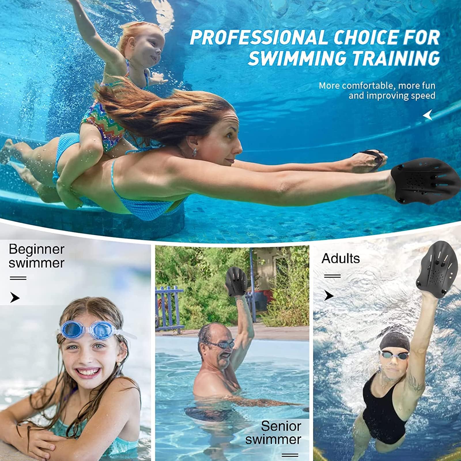 Pagaia Manuale da Nuoto Unisex, Paddle da Palette Professionale per Adulti e Bambini - Accessori per l'Esercizio in Piscina