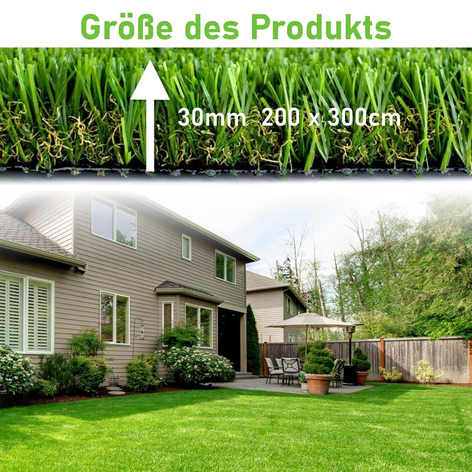 bimiti Tapis de gazon artificiel 200 x 300 cm - Au mètre - Résistant aux intempéries - Pour balcon, terrasse et jardin