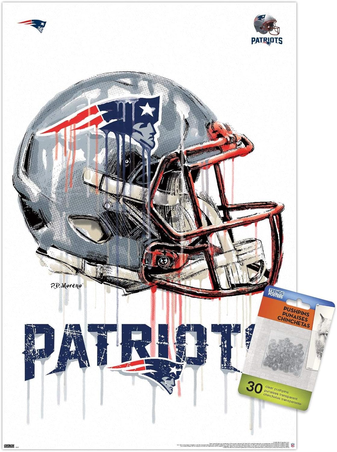 Trends International NFL New England Patriots - Drip Helmet 20 Wall Poster, 14.72" x 22.37", Premium Poster & Push Pin Bundle