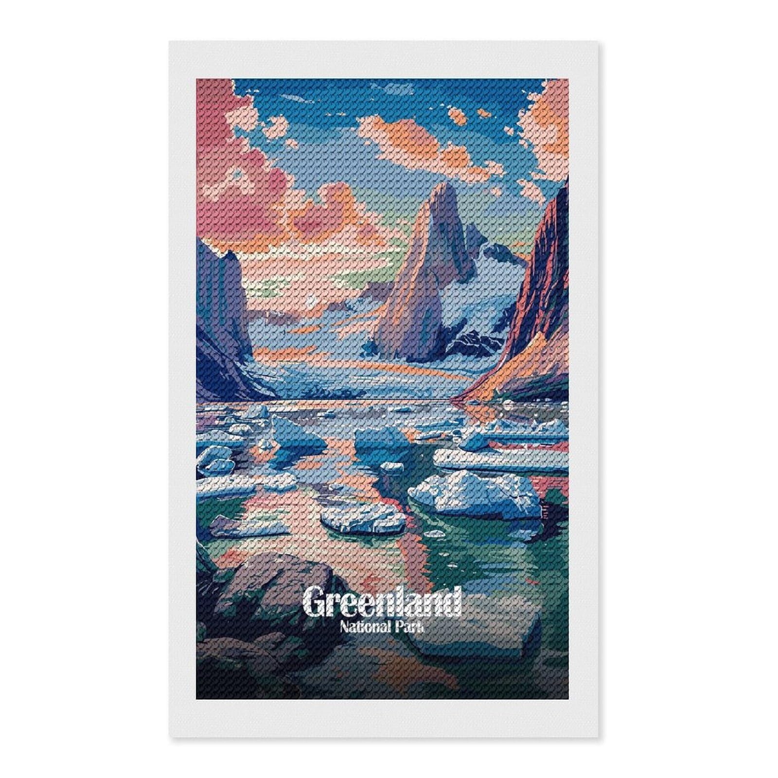 Junmoney Greenland National Park Landscape Art DIY Diamond Art Canvas Kit 12"x20", for Teens, Aesthetic Room Decor, Farmhouse Decor, Canvas Picture, Birthday Gift