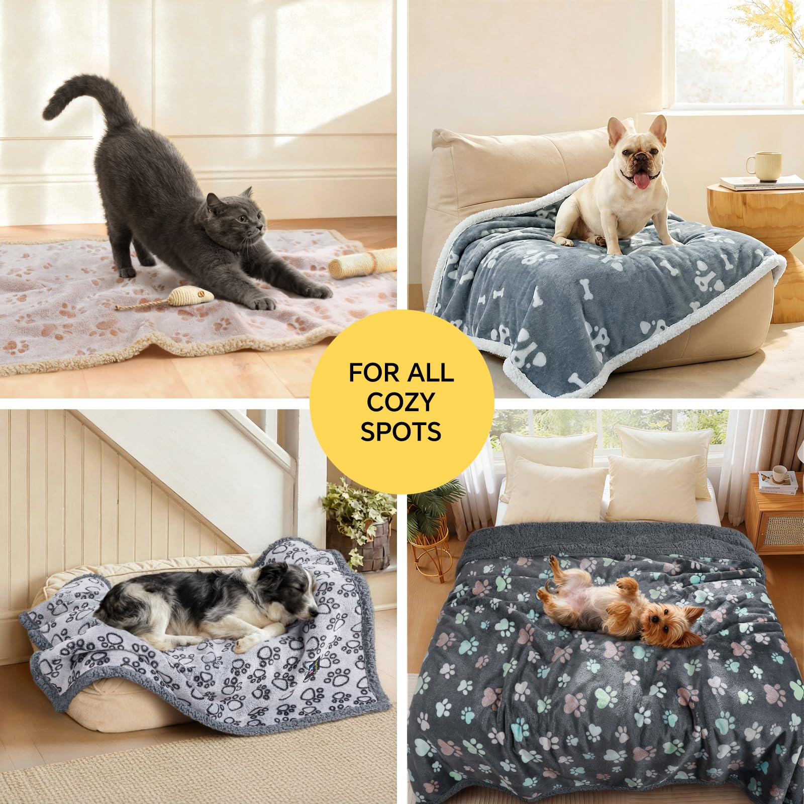 luciphia wasserdichte Hundedecke,kuschelige Fleece Katzendecke,Haustierdecke waschbar für Hunde und Katzen，Schutzdecke für Sofa,Bett,Auto Rückbank,Möbel,Grau Knochen,XL(145x216cm)