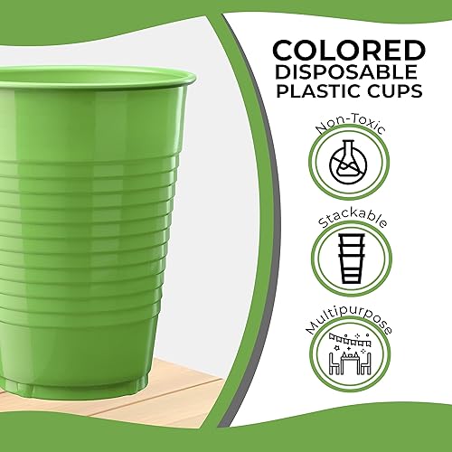 Miniatura 5 de Exquisite Vasos de plástico desechables de lima, paquete de 100 vasos de plástico de 12 onzas, vasos desechables de colores, vasos duraderos para