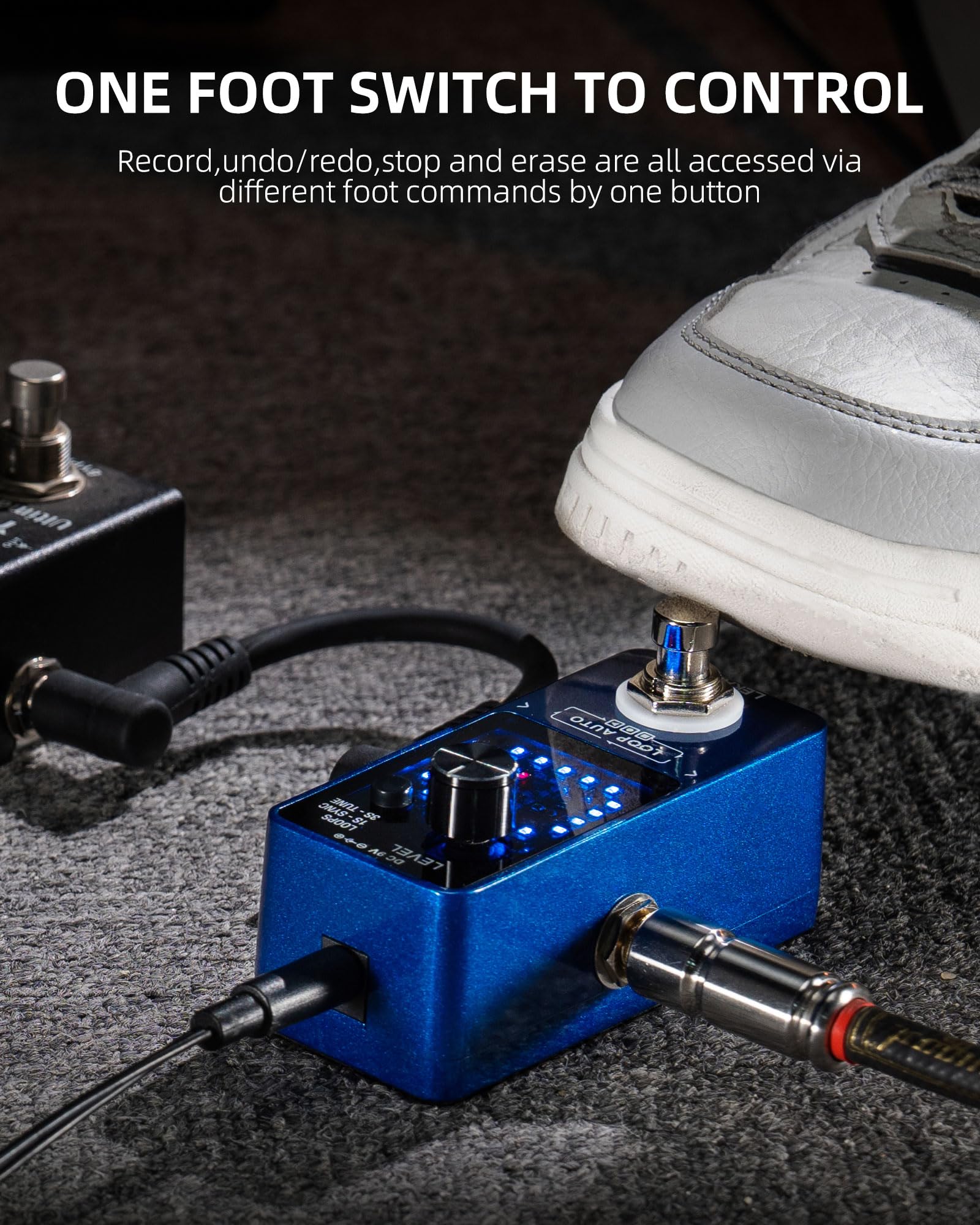 LEKATO Pedal Looper de guitarra, con adaptador de fuente de alimentación de 9 V 0,6 A, pedal de bucle de efecto con función de sincronización y afinador, pedal Looper para guitarra eléctrica, 3 bucles