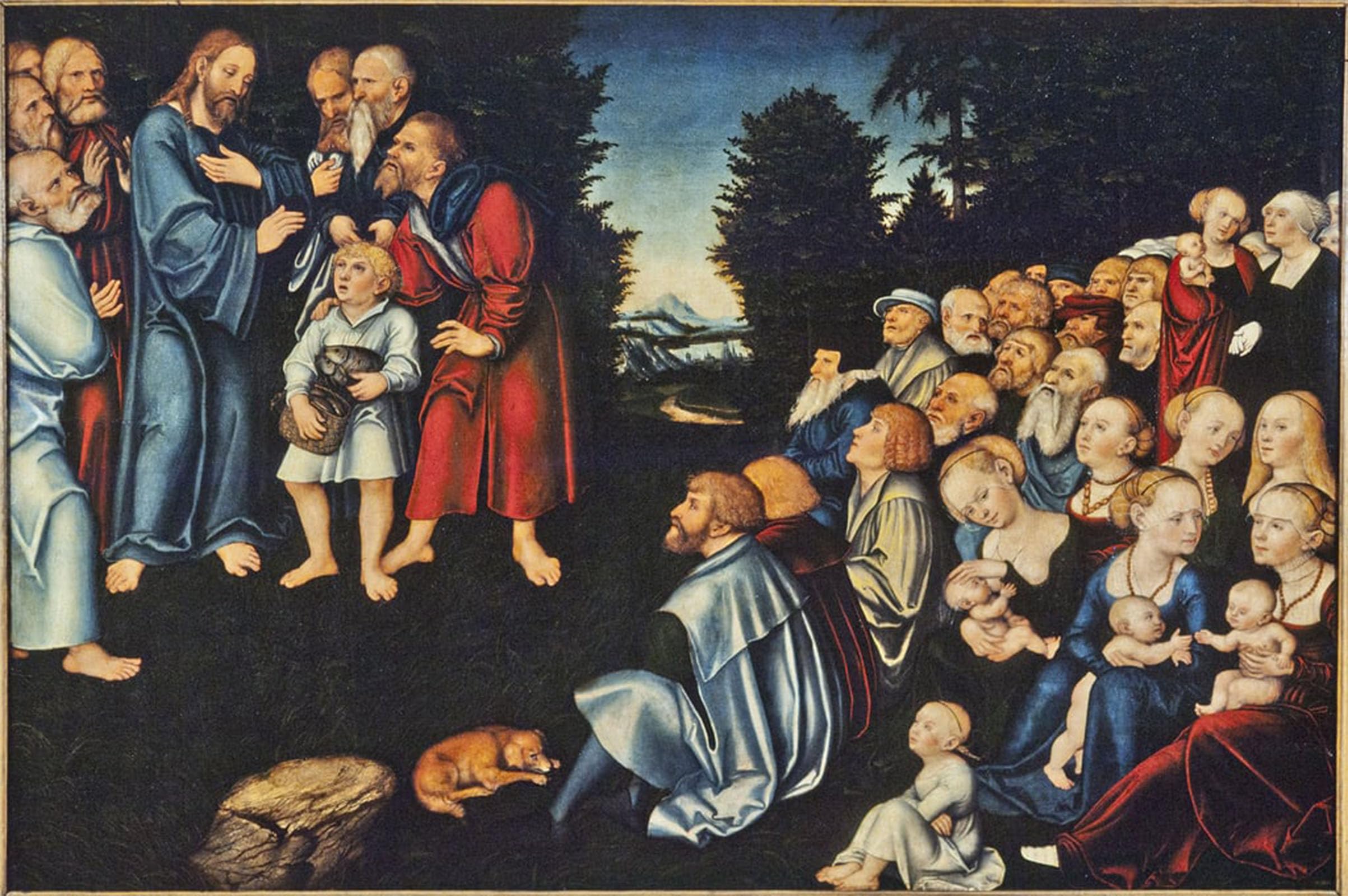 SERENDIPITP Vintage Wall Art Canvas Nordic Poster Canvas Print Picture the Miracle of the Five Loaves and Two Fishes by Lucas the Elder Cranach Wall Art Poster for Home Decor 60x90cm