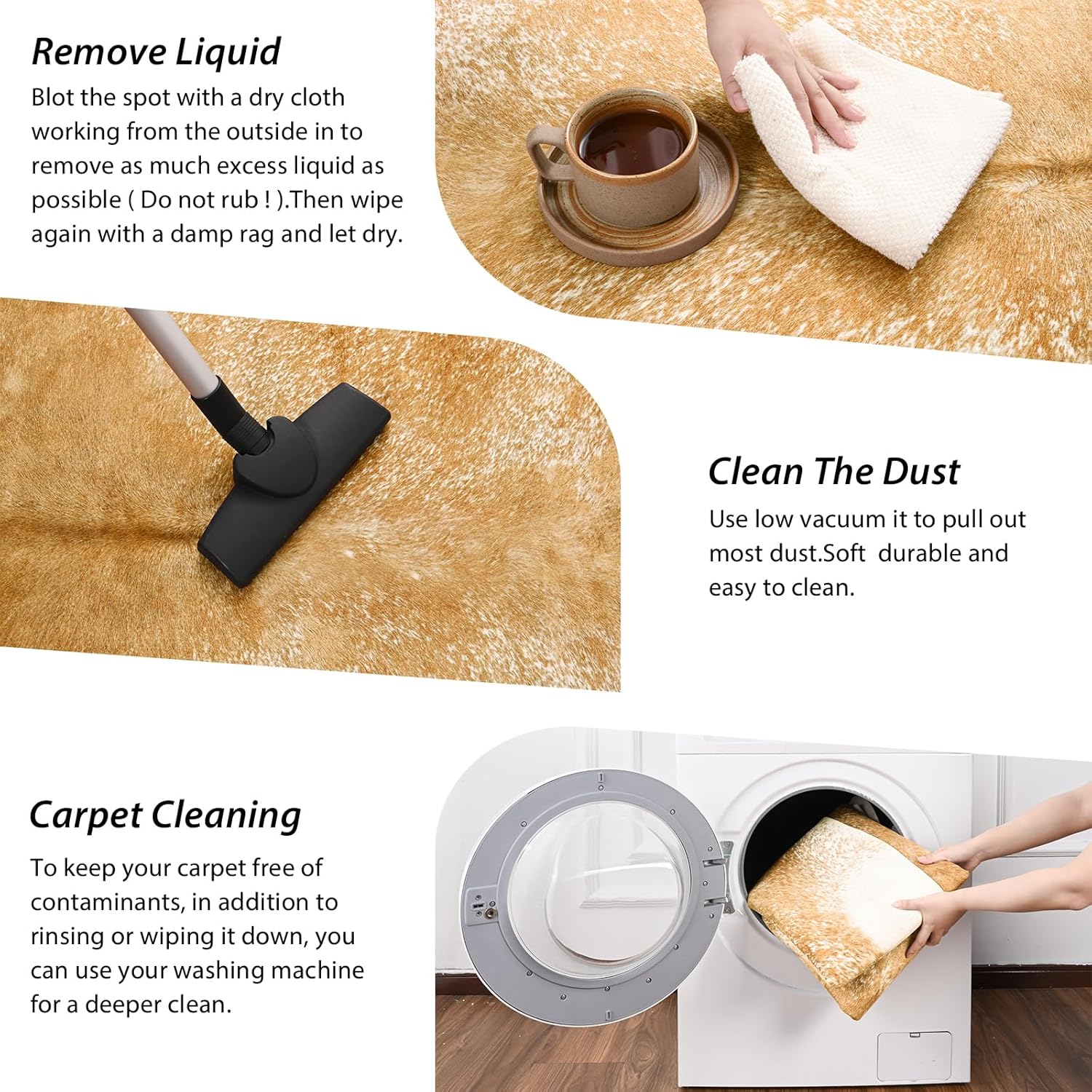 Cowhide Rug for Bedroom, Washable Cow Hide Rug, Small Faux Animal Skin Rugs, Non-Slip Cow Print Area Rugs, 3x4Ft Cowhide Rugs for Bedroom Office Kitchen Entryway, Beige