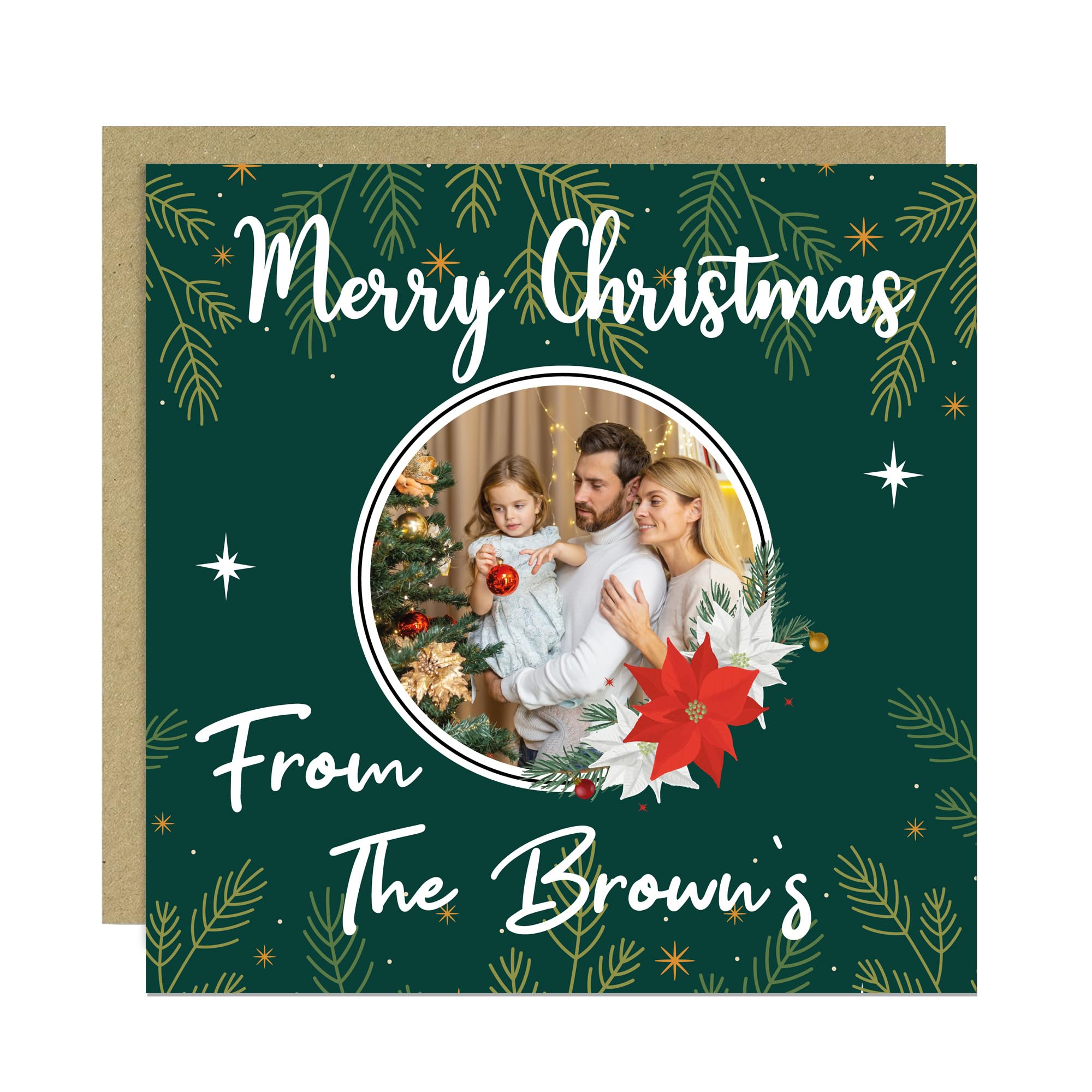 RED OCEAN Personalised Family Christmas Card Custom Photo Greetings Card For Christmas Friends and Family Xmas Cards 145x145mm With Kraft Envelope