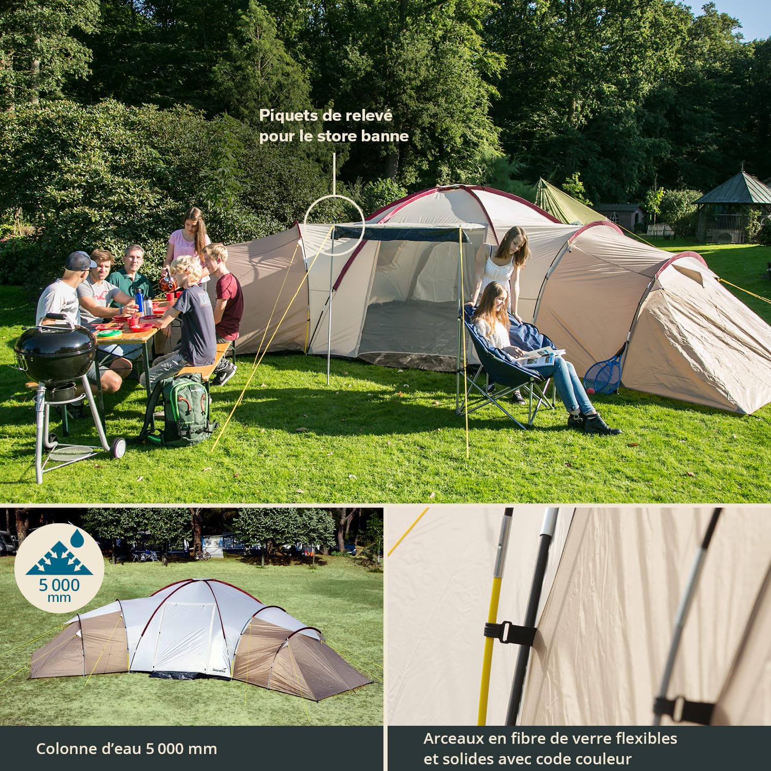 Skandika Tente dôme Korsika/Turin pour 9-12 Personnes | Grande Tente de Camping, 3 cabines, avec/sans Sleeper Technology, Hauteur 200 cm, Colonne d'eau 5000 mm | Outdoor