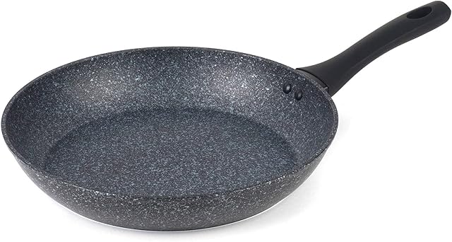 Salter BW06524 Frying Pan, Non-Stick Forged Aluminium Cooking Pan, Induction Suitable, Corrosion-Resistant, Dishwasher & Metal Utensil Safe, Soft-Touch Handle, Megastone Collection, Silver/Black, 30cm