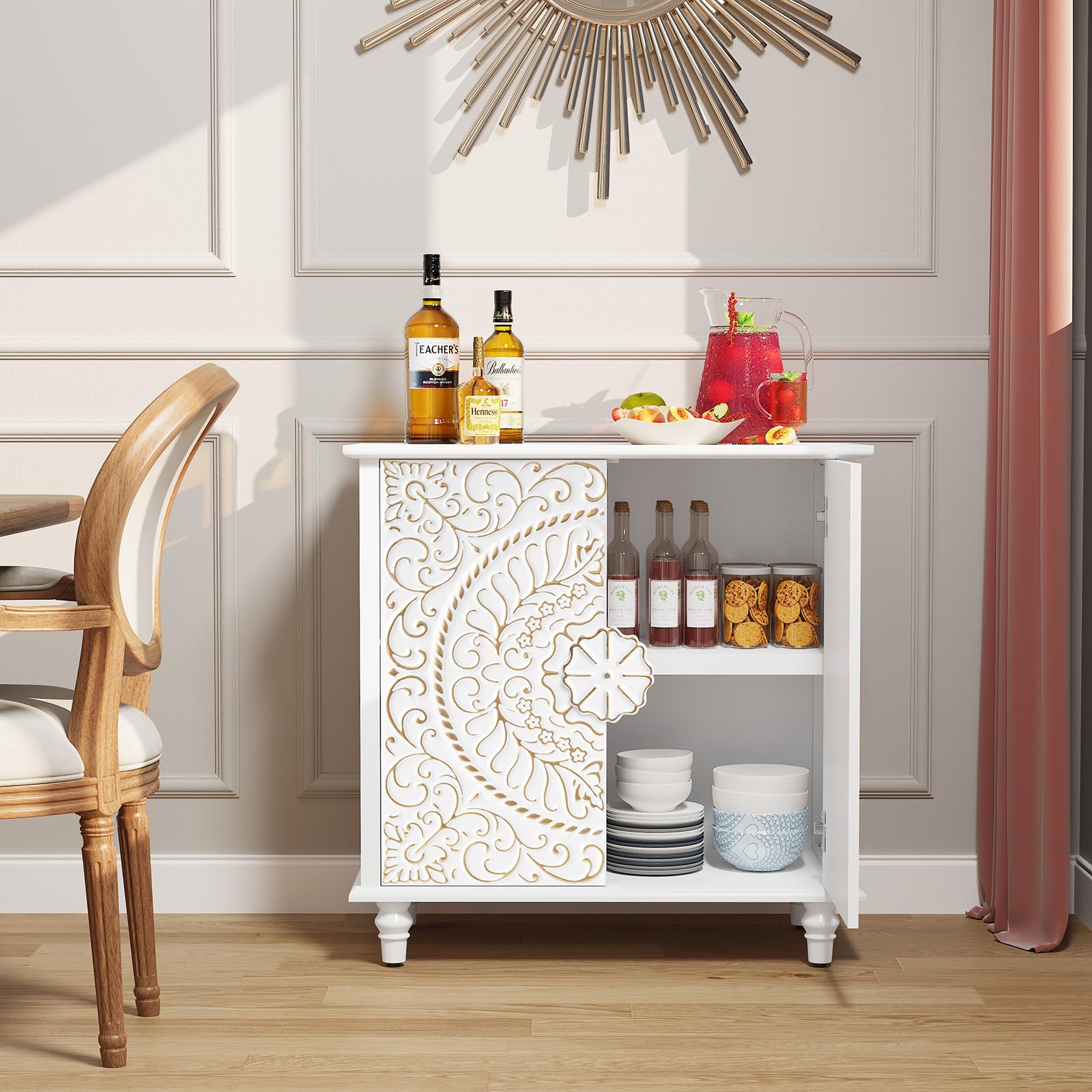 HOLTICO Sideboard Wohnzimmer, Küchenschrank Kommode mit 2 Türen Buffetschrank Aufbewahrungsschrank für Wohnzimmer, Küche, Esszimmer Weiß