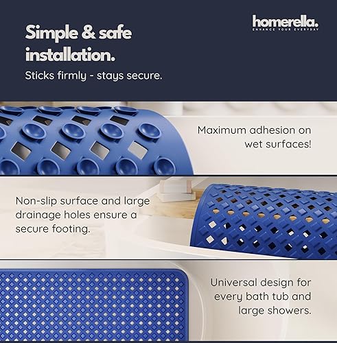 Miniatura 4 de homerella Tapete antideslizante para bañera de 35 x 16 pulgadas, incluye ganchos para secar, extra largo, 100% libre de BPA, tapete de ducha