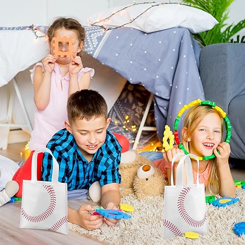 Miniatura 7 de MIMIND 24 bolsas de béisbol no tejidas para recuerdos de fiesta con asas de 7.8 x 7.8 pulgadas, bolsas de regalos de fiesta de béisbol, bolsas de