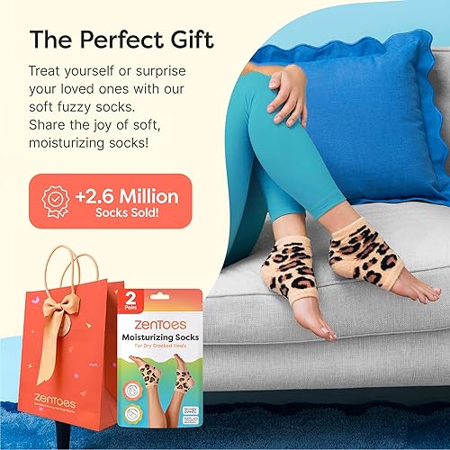 Miniatura 96 de ZenToes Calcetines hidratantes para tratamiento de talón agrietado, vitamina E, aceite de oliva y aceite de jojoba, calcetines de talón para Guepardo