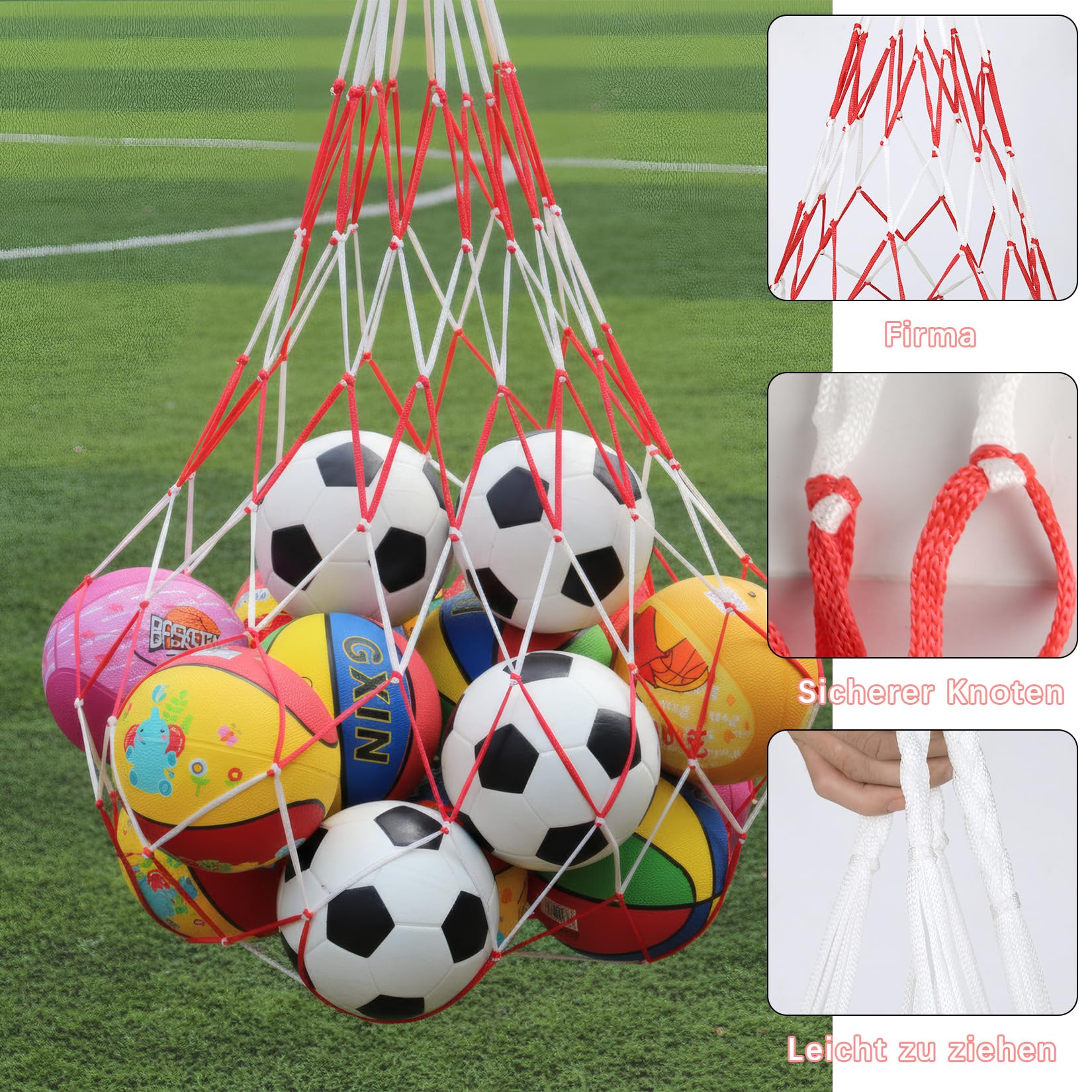 4 Bolsas de Red para Pelotas de Baloncesto, Fútbol y Voleibol - Nailon Portátil