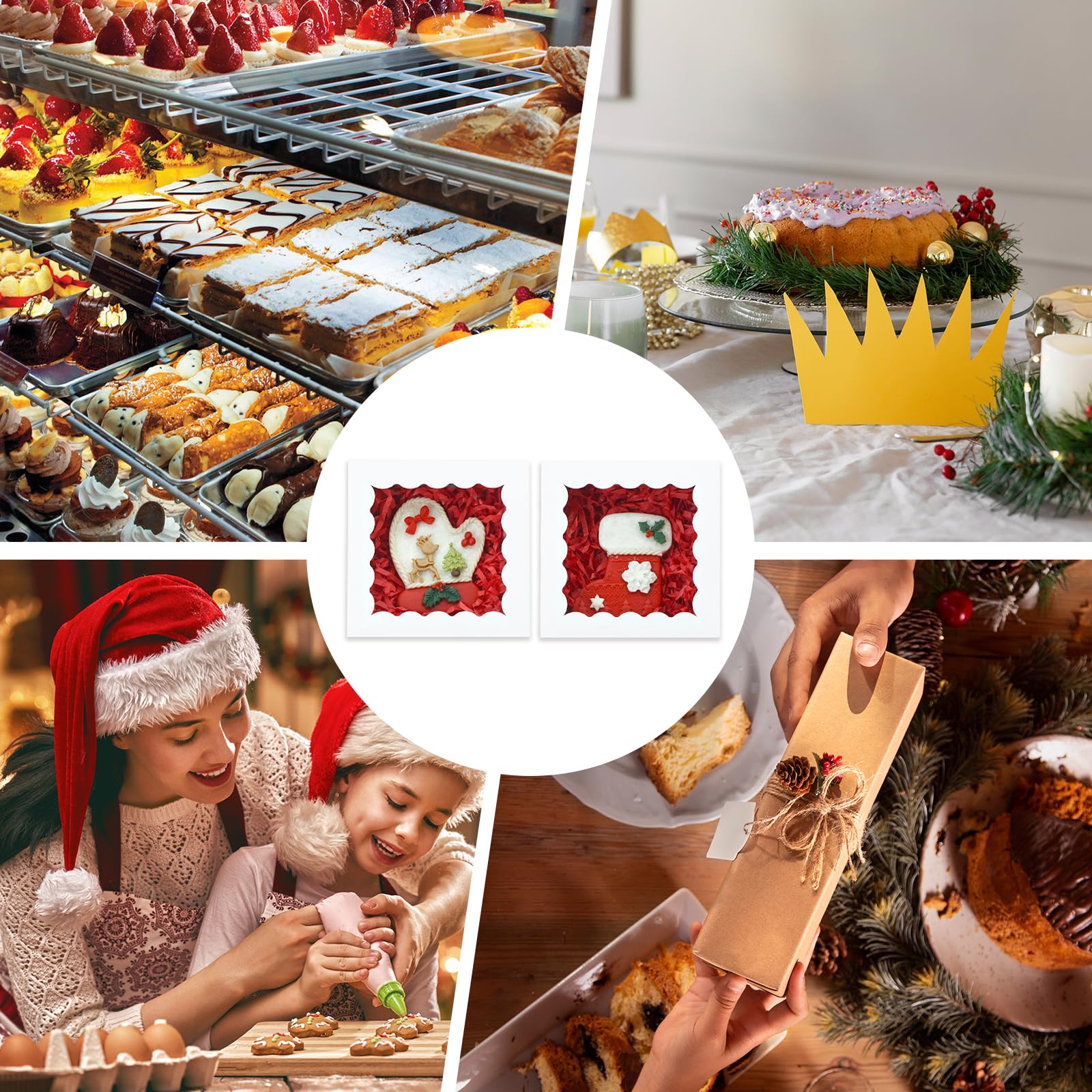 XINHPKGG 50 cajas de galletas de 4 x 4 x 2.5 pulgadas con ventana: cajas de panadería de Navidad, mini cajas de pasteles, cajas de dulces para cupcakes, dulces, chocolates, fresas, postre, blanco
