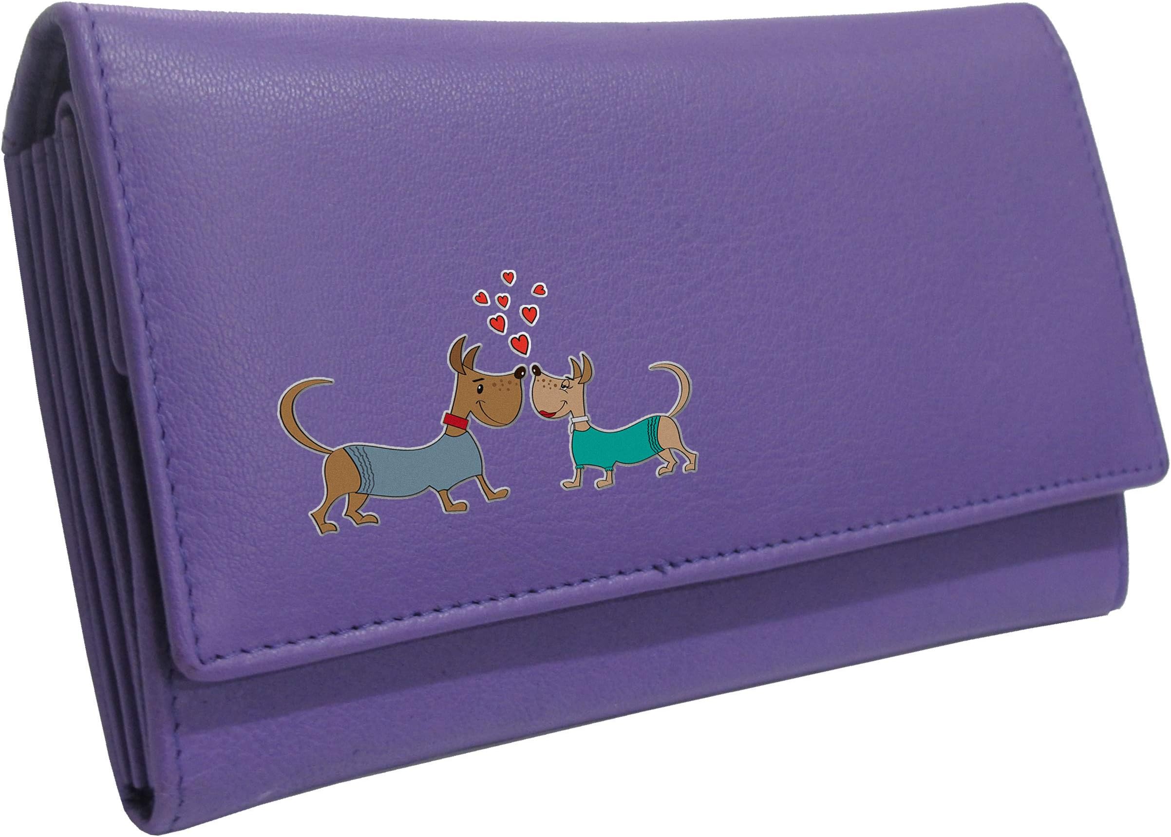 KlassekDogs in Love Womans Purple Purse Brand Image on Real Animal Leather Dog Lovers Accessory Gift