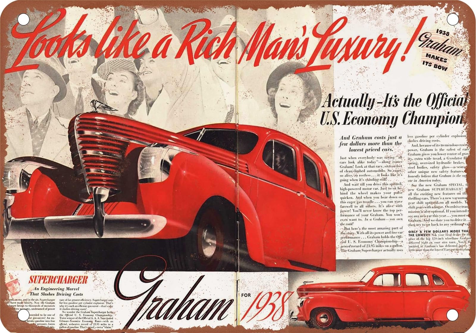 METAL SIGN - 1938 Graham Vintage Ad 01 - Old Retro Rusty Look home decor
