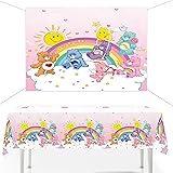 Care Cute Bear Birthday Party Favor Supplier 5 * 3FT Bear Backdrop & 70.8 * 42.5 inches Pink Plastic Rectangular Tablecloth