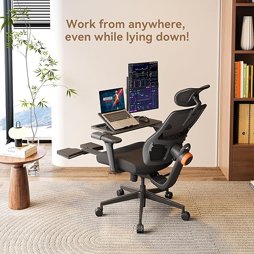 Miniatura 3 de Newtral Silla de oficina ergonómica con bandeja para laptop, silla de escritorio con reposabrazos 4D, soporte lumbar dinámico, reposapiés y