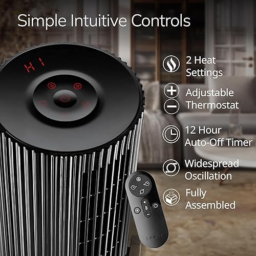 Miniatura 5 de Lasko Artisan Series CX16550 - Calentador oscilante de cerámica para el hogar, sala de estar, dormitorio, termostato, temporizador, 2 ajustes de