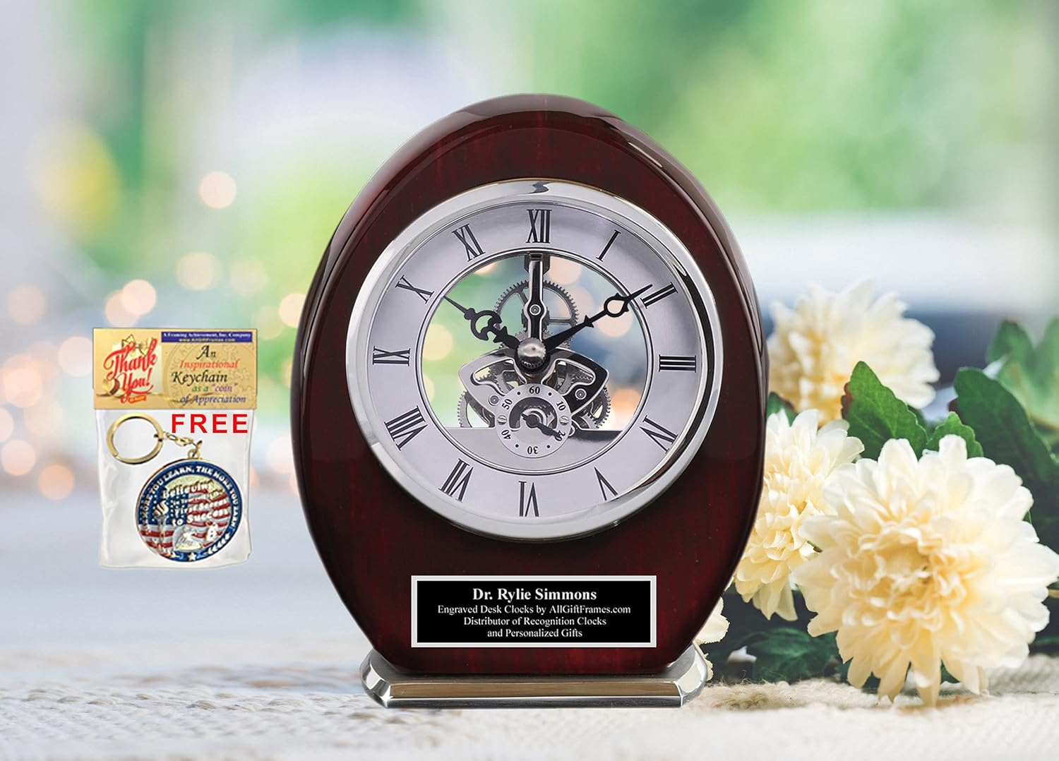 AllGiftFrames Engravable Black Engraved Archway Wood Accent Clock Custom Gift Timepiece Customized Clocks Congratulations Engineer Company Retirement Engineering Service Award Gear Silver