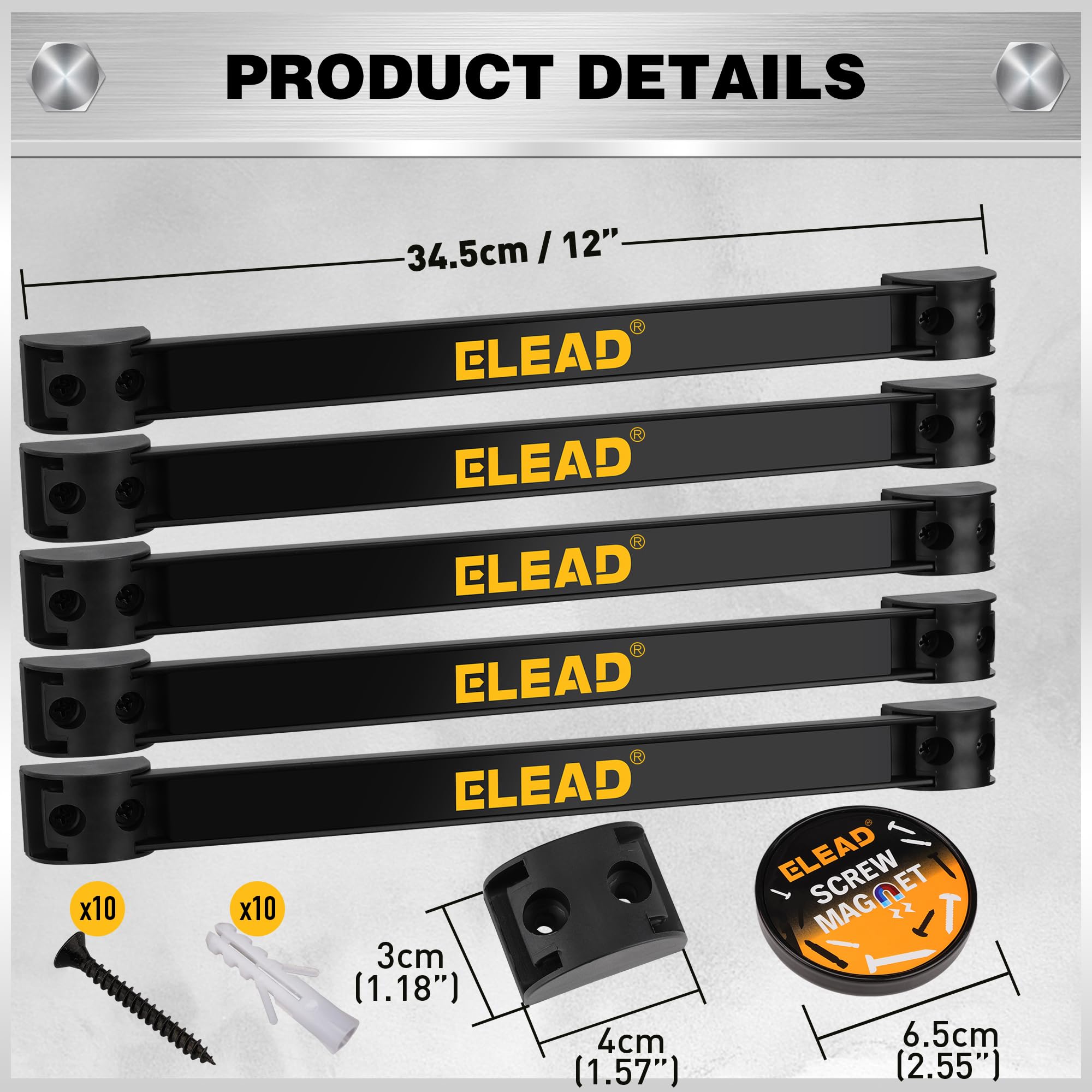 ELEAD Organizador magnético de almacenamiento para herramientas, 6 piezas, estante de montaje en pared, organizador de garaje, colgador de imán eléctrico, banco de trabajo, tablero, listones