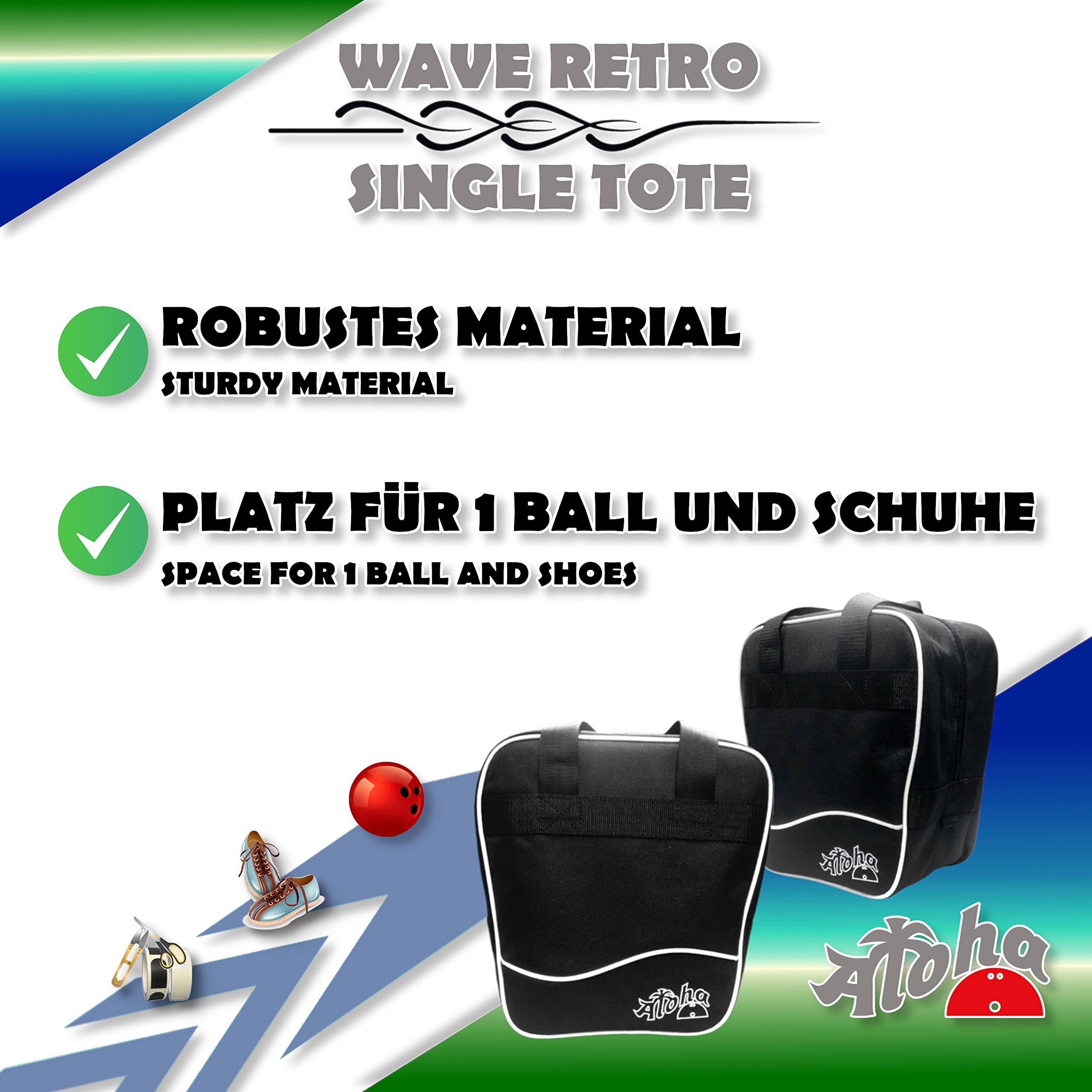 EMAX Sac de bowling Aloha Wave - Sac de bowling à 1 balle - Sac de bowling pour balle et chaussures - Portable et étroit - Sac de bowling léger avec poignées de transport - Sac pour homme, femme,