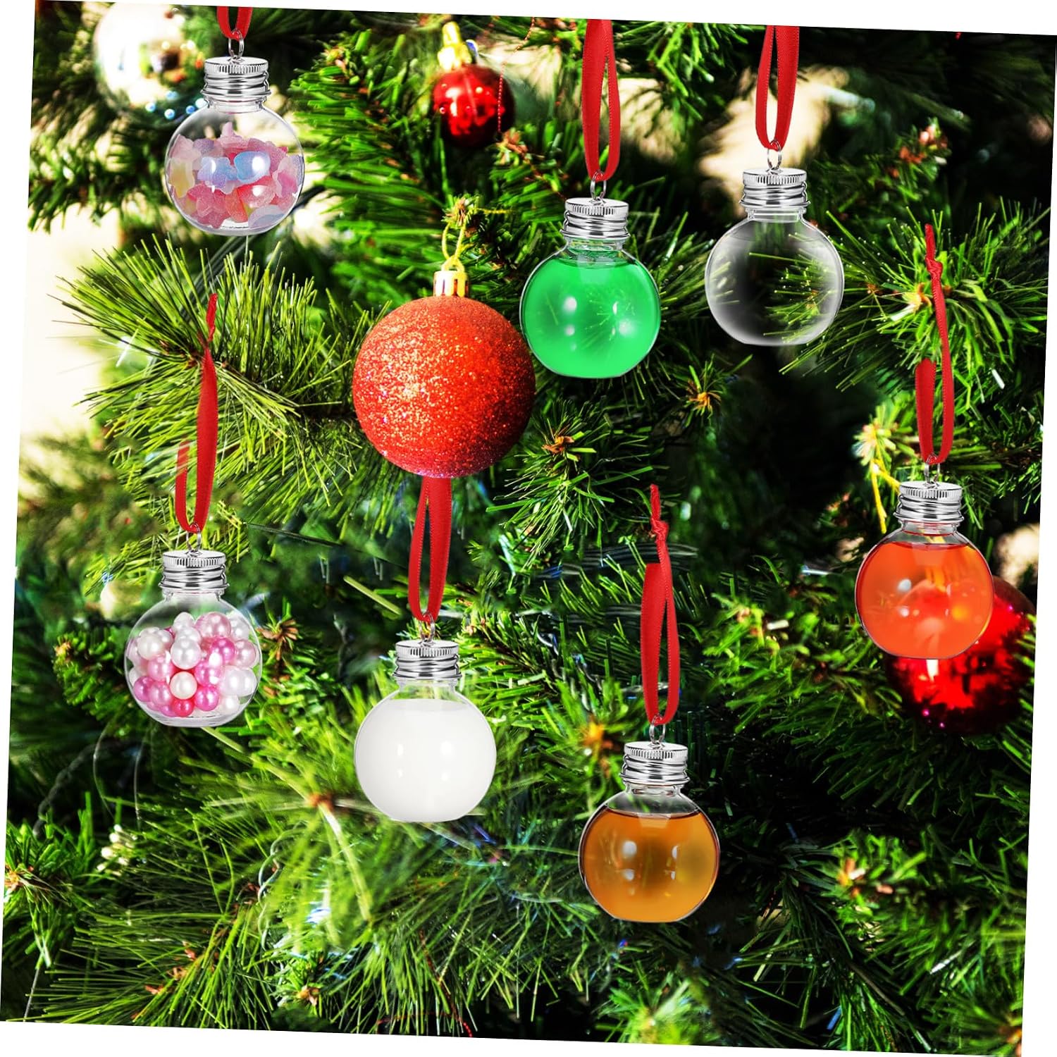 10pcs Xmas Fillable round Bulb PET Bottles with Lid for Juice