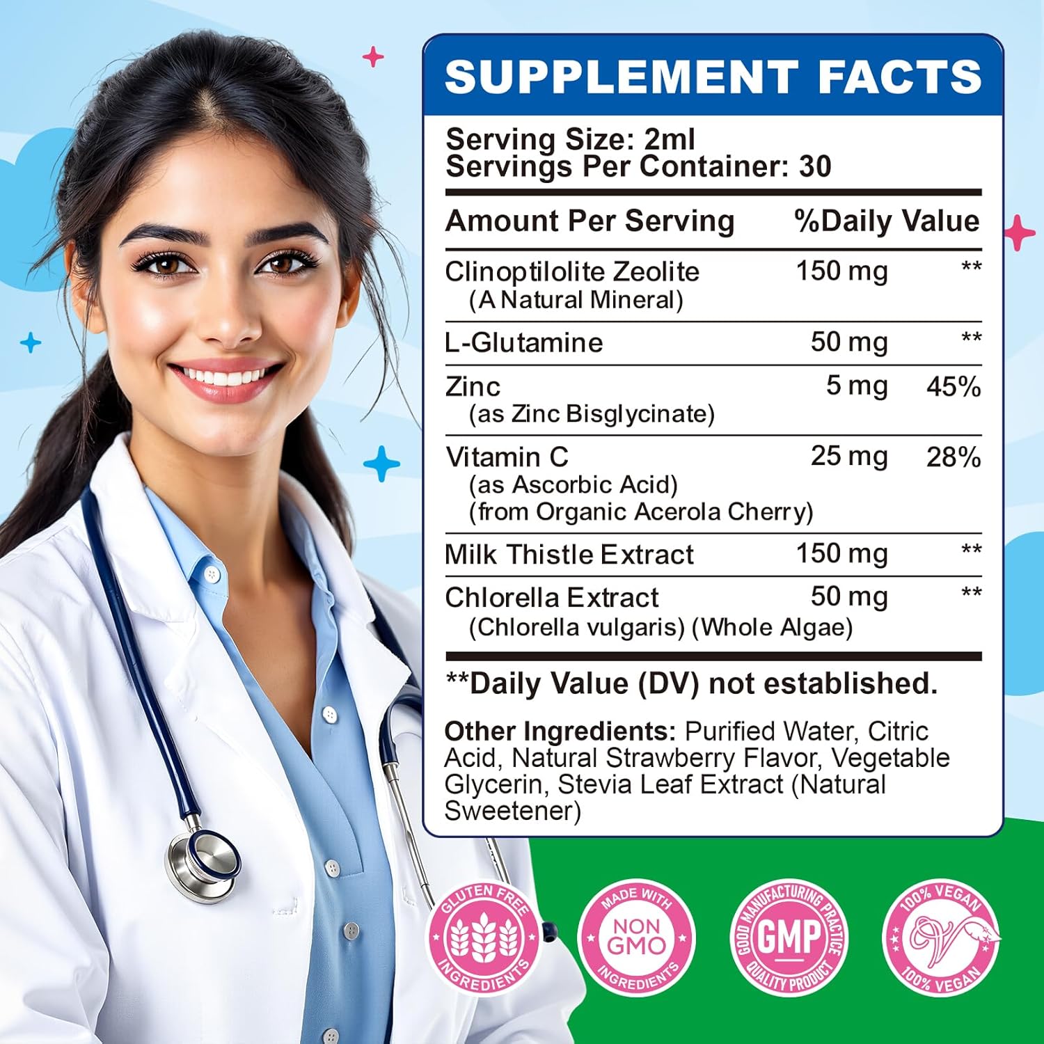 Zeolite Detox for Kids Zeolite Liquid Drops with L-Glutamine, Vitamin C, Zinc, Milk Thistle and Chlorella Extract for Detox & Cleanse, Immune, Energy, Cellular Health, Strawberry Flavor 2 Fl Oz - Image 4