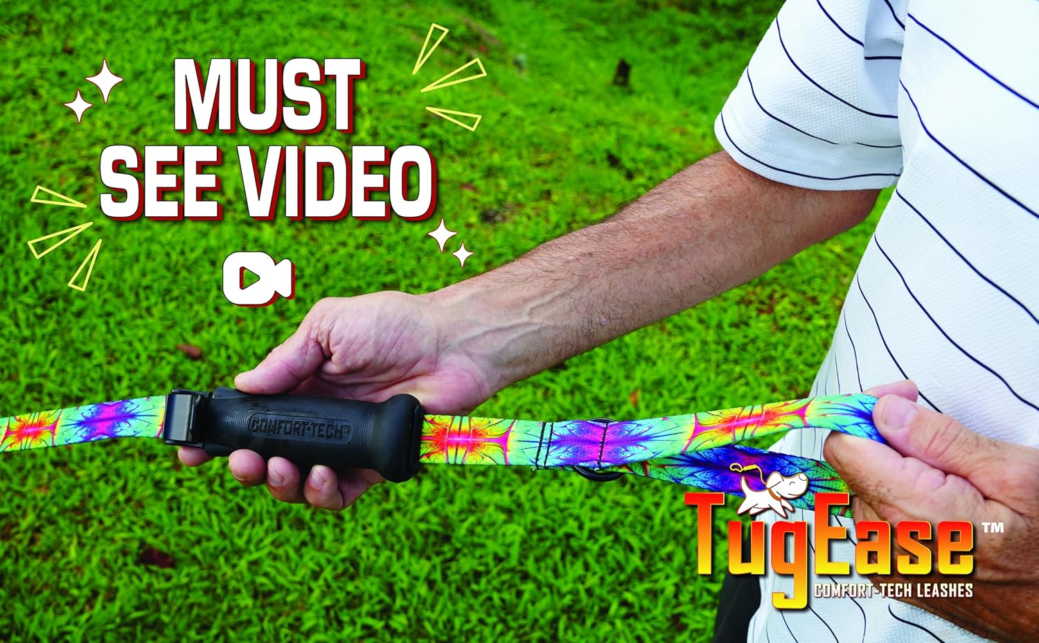 TugEase Dog Leash w/Sliding, Locking, Soft Touch, Comfort Grip Handle, 6' x 1" Pink