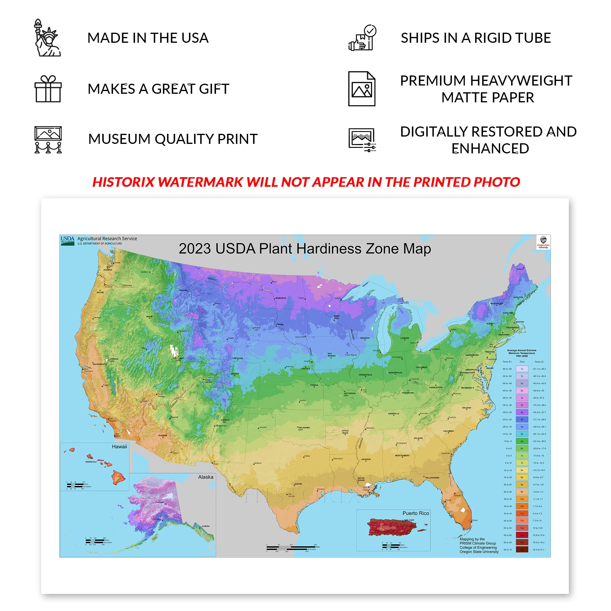 Amazon.com: HISTORIX 2023 USDA Plant Hardiness Zone Map Poster