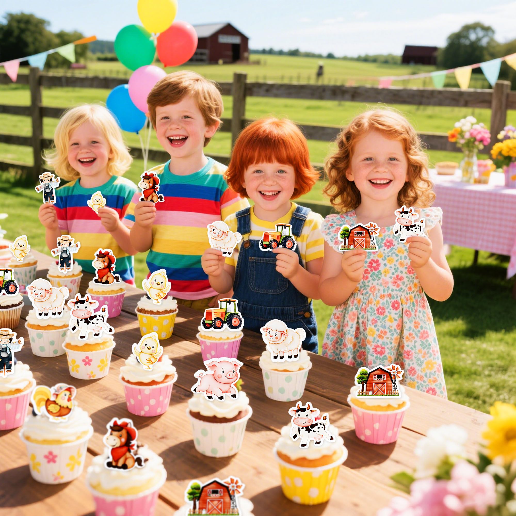 45 PCS Edible Farm Animals Barnyard Cupcake Cake Decorations Muffin Desserts Decoration for Celebrating Party Events Baby Shower Party Supplies - Image 2