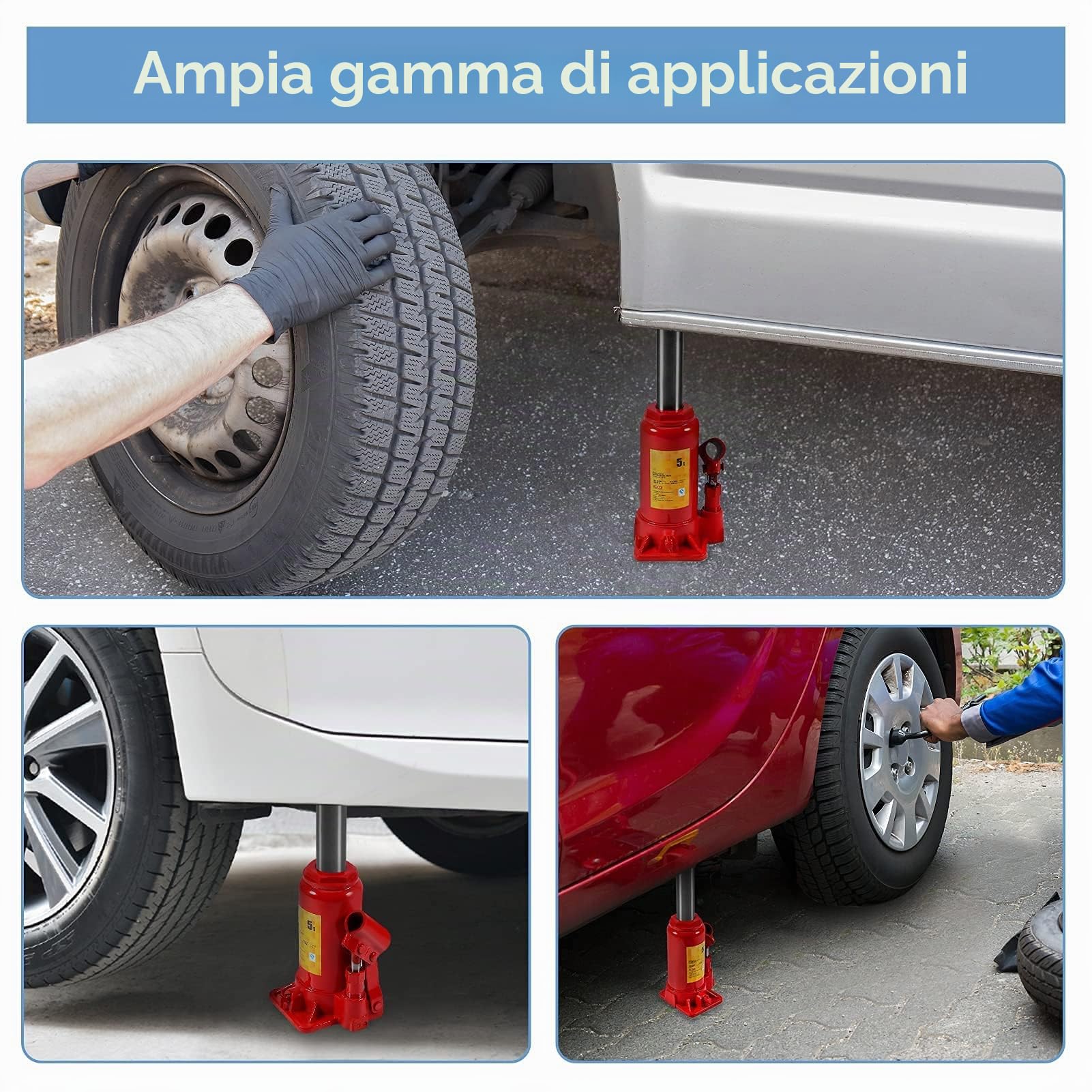 Martinetto Idraulico Cric Idraulici 5T, Cric Idraulico in Metallo, Martinetto Idraulico Universale per il Sollevamento Verticale, Cric Idraulico a Bottiglia per Carichi Pesanti per Auto Camion