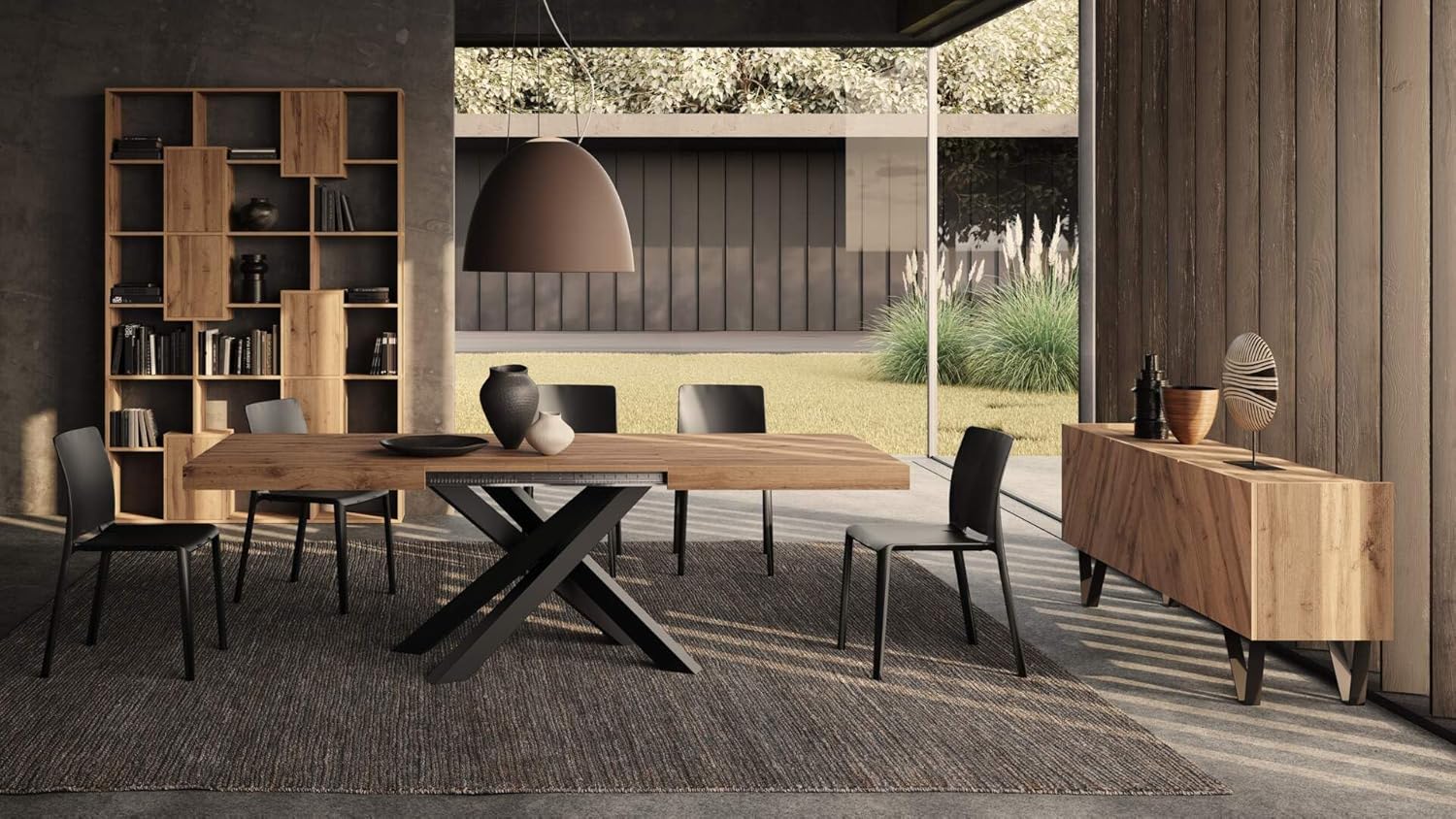 MOBILI FIVER, Mesa Extensible Emma 140(220) x90 cm, Color Madera rústica con Patas Cruzadas Negras, para 6-10 Personas, Mesa Extensible de Comedor, Mesa Cocina, Salon, Made In Italy Madera Rustica Con Patas Negro 140 x 90 x 75,5 cm