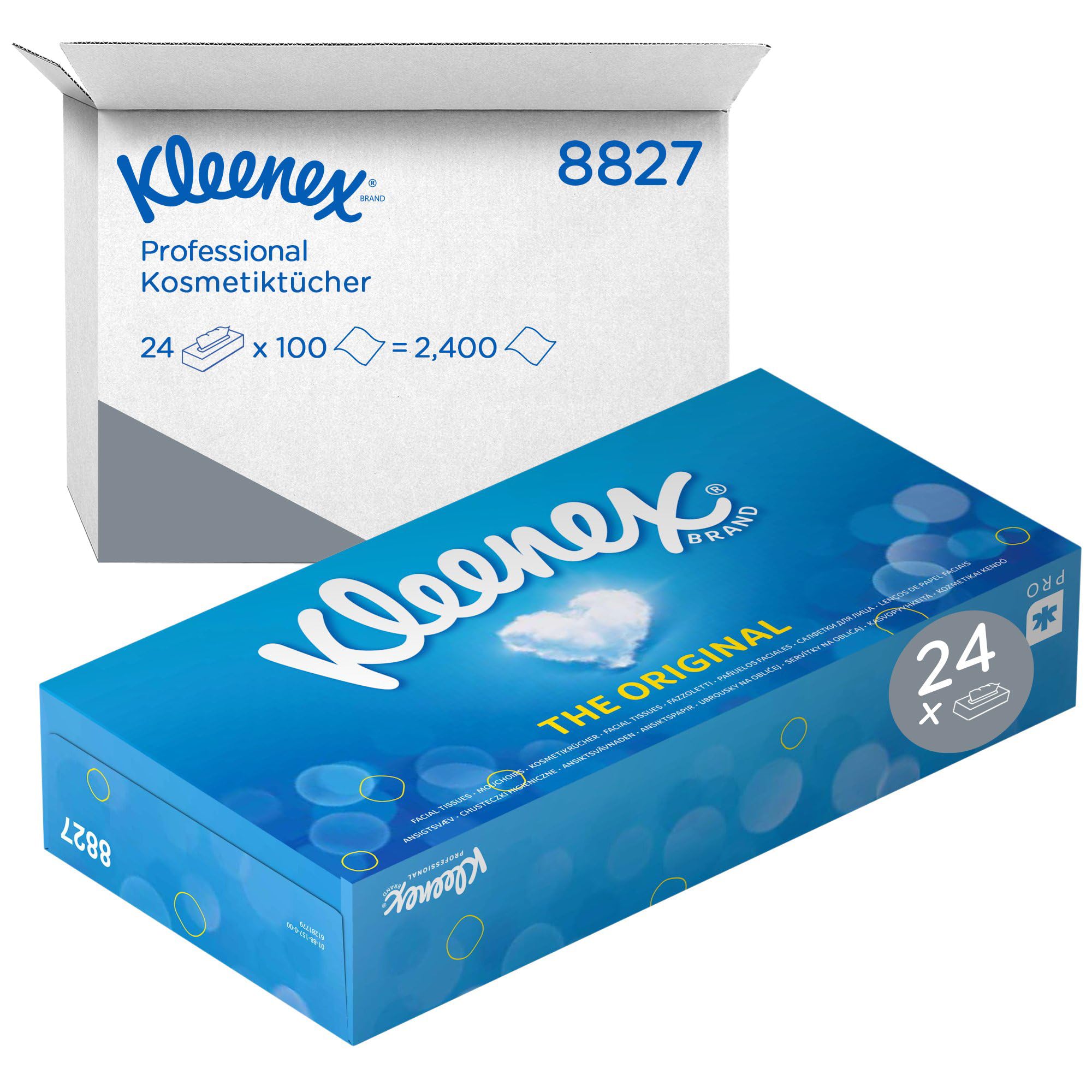 Kleenex Kosmetiktücher 8827 - Kleenex Box, weiße 2-lagige Papiertaschentücher aus FSC-zertifiziertem Papier, 24 x 100 (insg. 2.400 Papiertaschentücher)