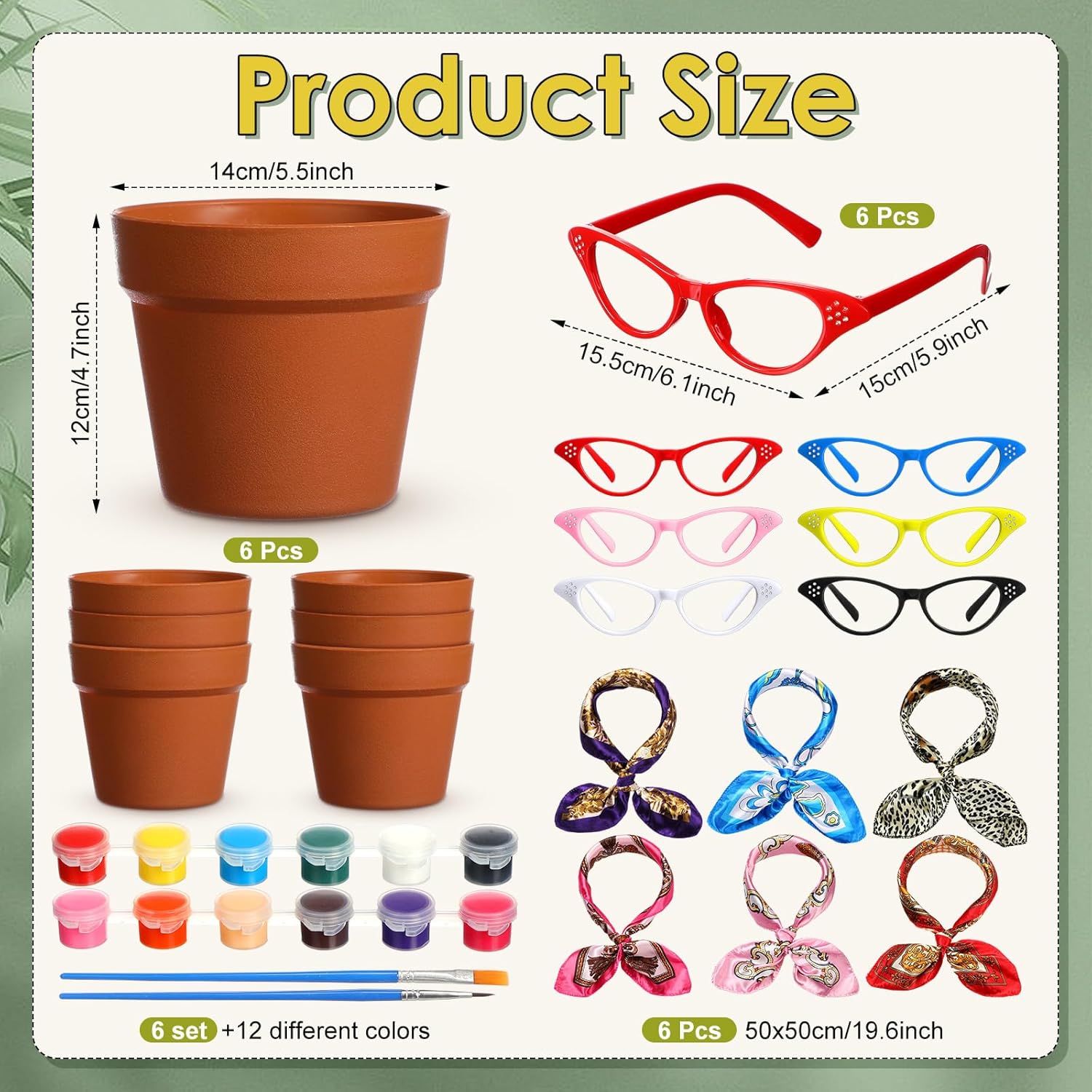 Sliner 6 Set Cute Face Flower Pot Head Planter Funny Plant Pots Painting Kit Include Glasses Silk Scarf Acrylic Paint Glasses Flower Sister Planter Easter Adults Art Painting Spring DIY Crafts