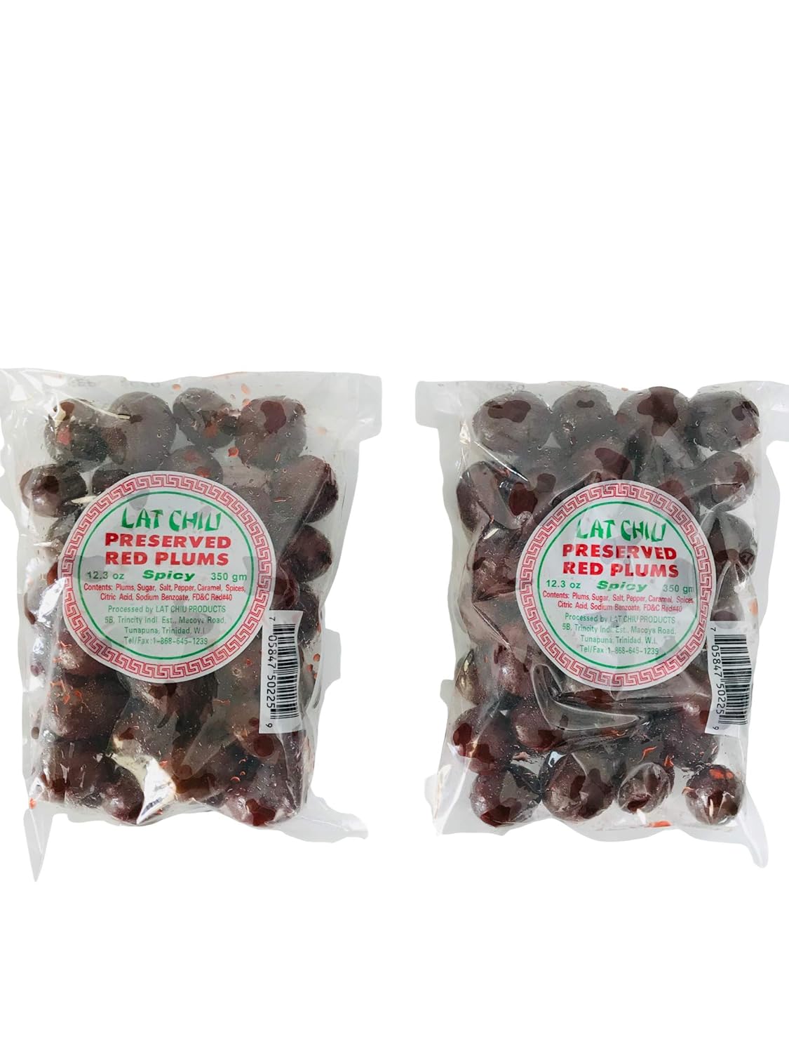 Lat Chiu Preserved Red Plums (Spicy) - 350g (Pack of 2) - Trinidad & Tobago Snacks