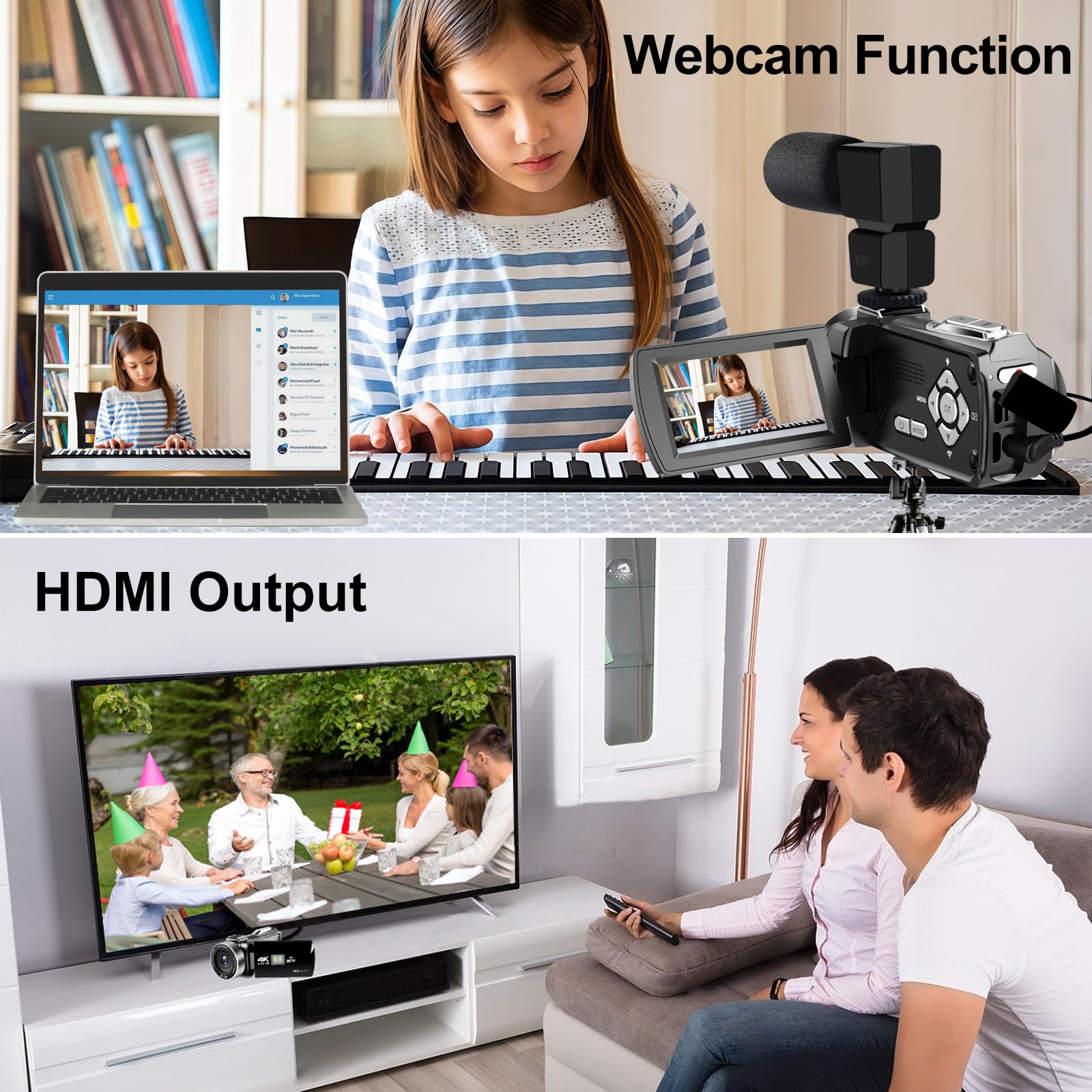 Videocamera 4K 48MP HD Videocamera Registratore, 18X Digital Zoo 3 pollici Touch Screen Vlogging Camera per YouTube con microfono, stabilizzatore, paraluce, telecomando e 2 batterie